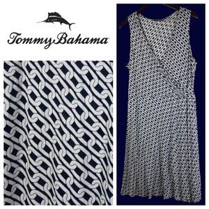 Tommy Bahama Sz 16 XL 1X Dress Chainlink Ropes 100% SILK Slvlss V-Neck Stretch